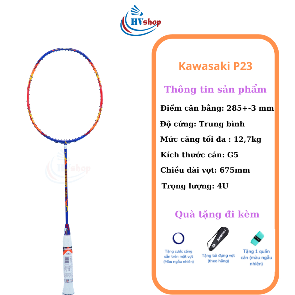 Vợt cầu lông Kawasaki P23, P25, 1973, 3570, P26, Aurora  tặng cước,bao đơn, quấn cán - HVShop