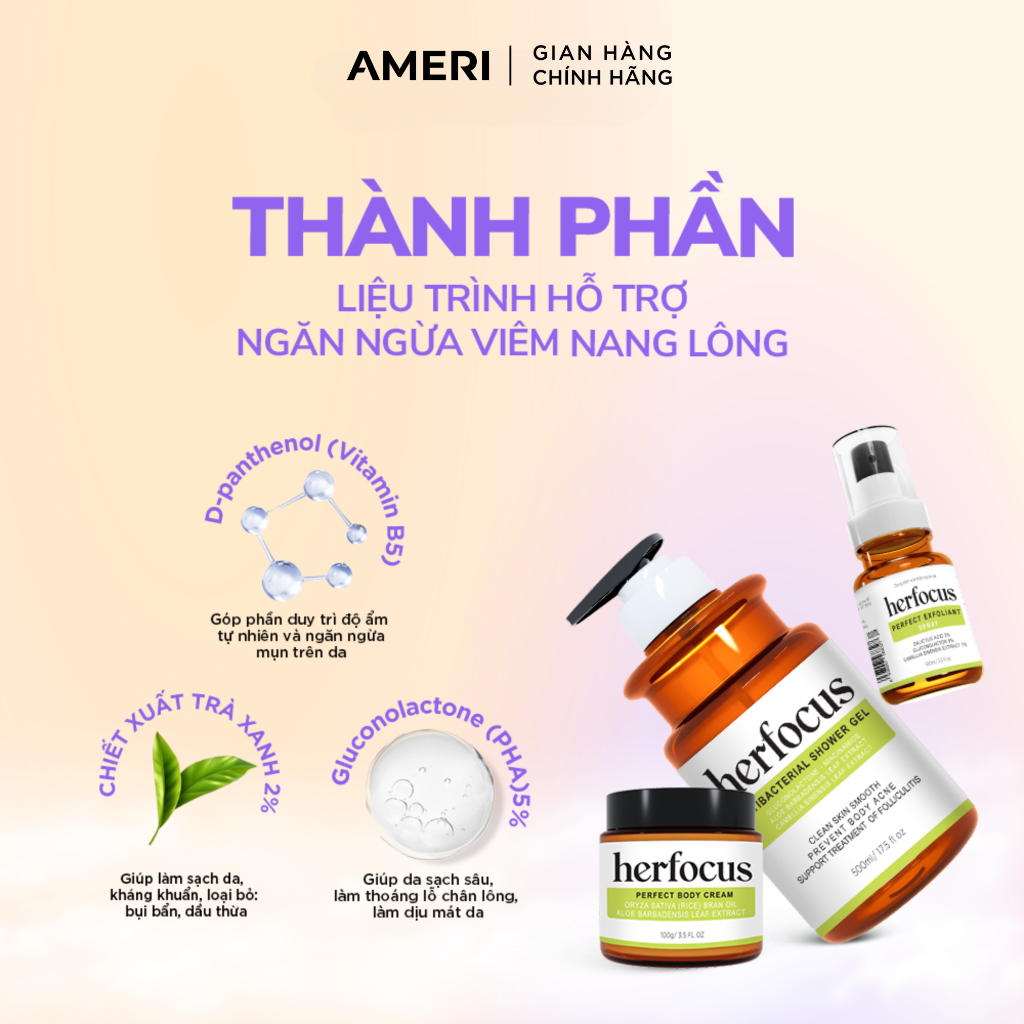 Ảnh Bộ viêm nang lông, viêm lỗ chân lông, Xịt mụn lưng HERFOCUS ngăn ngừa mụn, giảm thâm MEE NATURAL 2