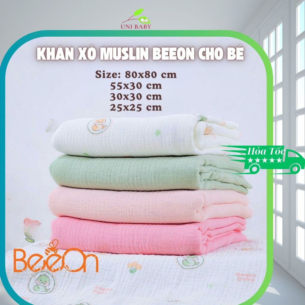 Khăn sữa cho bé sơ sinh BeeOn vải muslin 2 lớp to và nhỏ làm khăn tắm cho bé và khăn sữa sợi tre