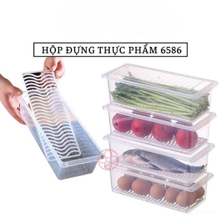 Hộp đựng thực phẩm có khay hứng thoát nước, hộp lưu trữ thức ăn nhựa trắng trong suốt Việt Nhật 6586
