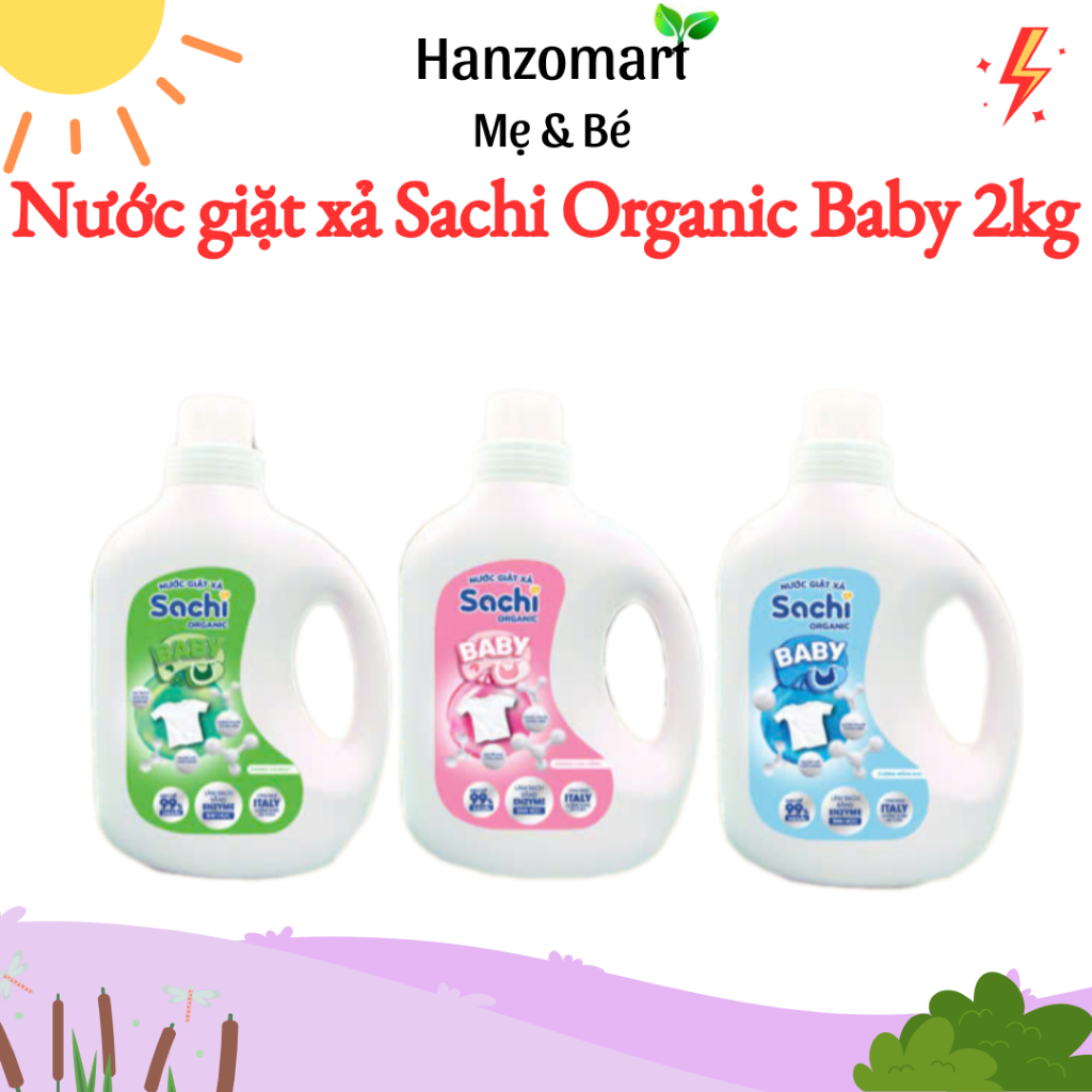 Nước Giặt Xả Cho Bé Sachi Organic Hương Thơm Dịu Nhẹ, Làm Sạch Vết Bẩn, Làm Mềm và Giữ Bền Màu Vải An Toàn Cho Trẻ Nhỏ