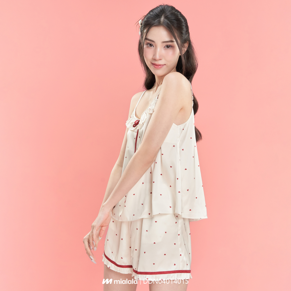 Ảnh Bộ ngủ hai dây lụa latin họa tiết trái tim ngọt ngào dễ thương Mialala 4015 DDN04014015 4