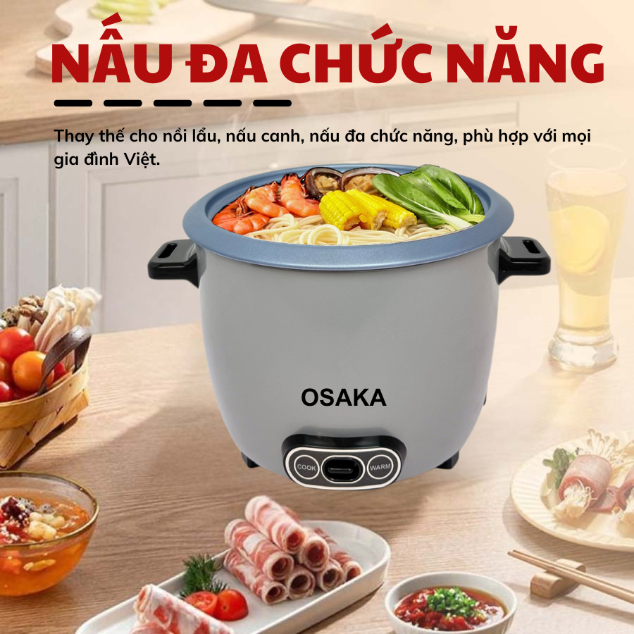 Nồi Cơm Điện Nắp Rời 1.8L OSAKA RC-181 Công Suất 700W - Lòng Nồi Chống Dính Bền Đẹp Nắp Inox 304
