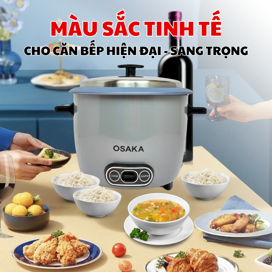Nồi Cơm Điện Nắp Rời 1.8L OSAKA RC-181 Công Suất 700W - Lòng Nồi Chống Dính Bền Đẹp Nắp Inox 304