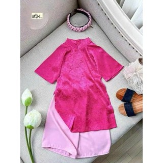 Sét Áo Dài Tết Cho Bé Gái Áo Gấm + Quần Lụa, Áo Dài Tết Cổ Tầu Cho Bé Gái Mặc Đi Chơi, Lễ Hội, Văn Nghệ DA03 - BEEKIDS