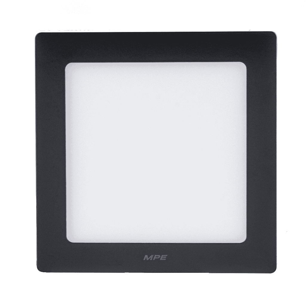 (CHÍNH HÃNG) MPE - Đèn LED panel ốp nổi nhôm thân đen mặt vuông ánh sáng trắng -vàng -3 màu công suất 12W - 18W - 24W