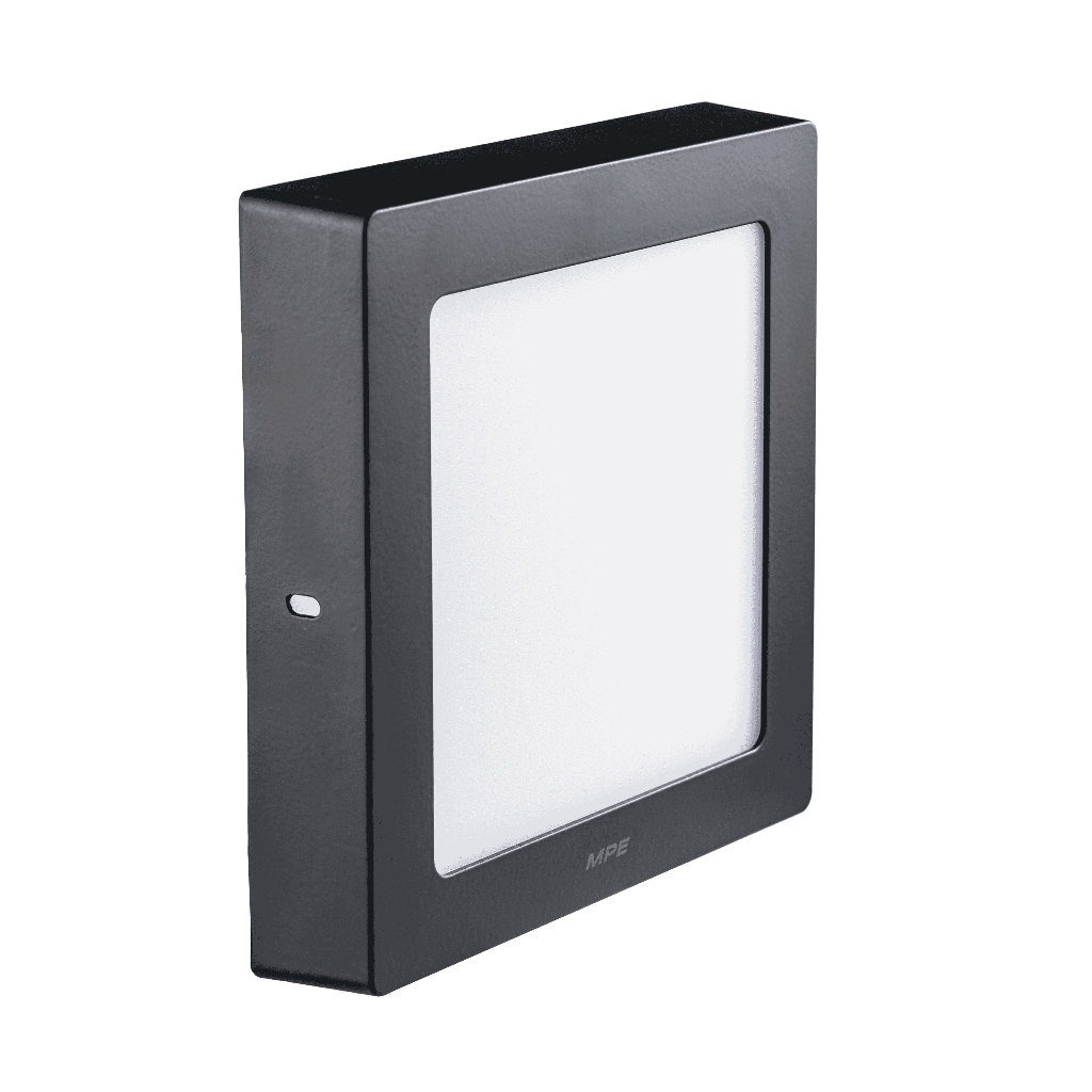 (CHÍNH HÃNG) MPE - Đèn LED panel ốp nổi nhôm thân đen mặt vuông ánh sáng trắng -vàng -3 màu công suất 12W - 18W - 24W
