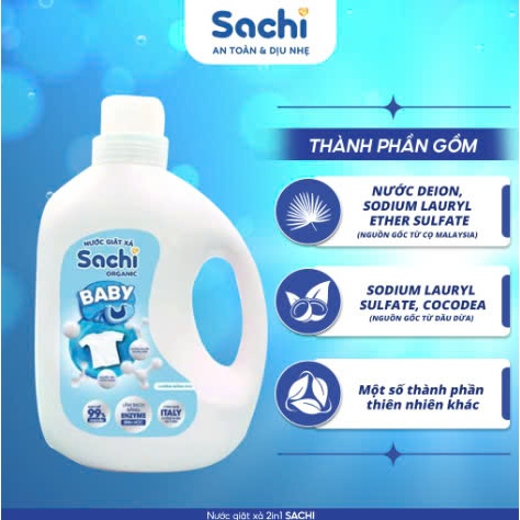 Nước Giặt Xả Cho Bé Sachi Organic Hương Thơm Dịu Nhẹ, Làm Sạch Vết Bẩn, Làm Mềm và Giữ Bền Màu Vải An Toàn Cho Trẻ Nhỏ