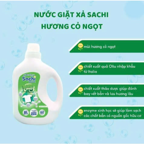 Nước Giặt Xả Cho Bé Sachi Organic Hương Thơm Dịu Nhẹ, Làm Sạch Vết Bẩn, Làm Mềm và Giữ Bền Màu Vải An Toàn Cho Trẻ Nhỏ