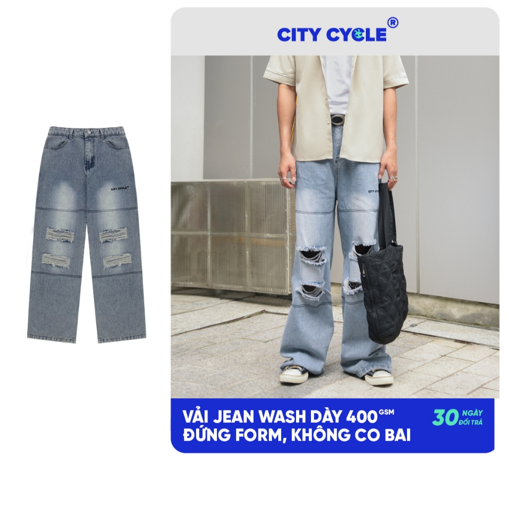 Quần jeans bò ống rộng suông nam nữ Local Brand Chính Hãng City Cycle quần jeans Cavity