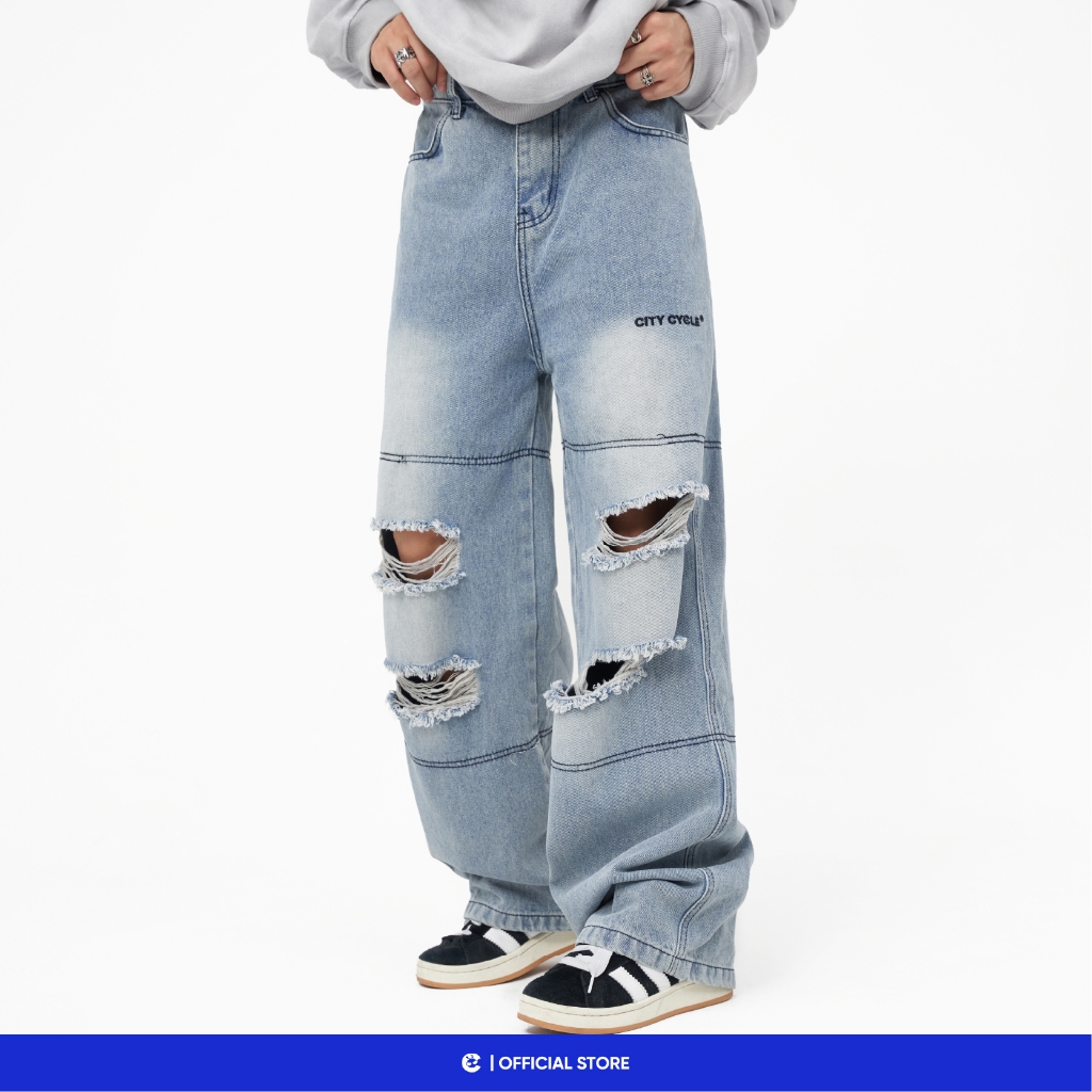 Quần jeans bò ống rộng suông nam nữ Local Brand Chính Hãng City Cycle quần jeans Cavity