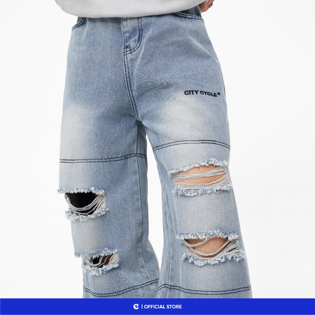 Quần jeans bò ống rộng suông nam nữ Local Brand Chính Hãng City Cycle quần jeans Cavity