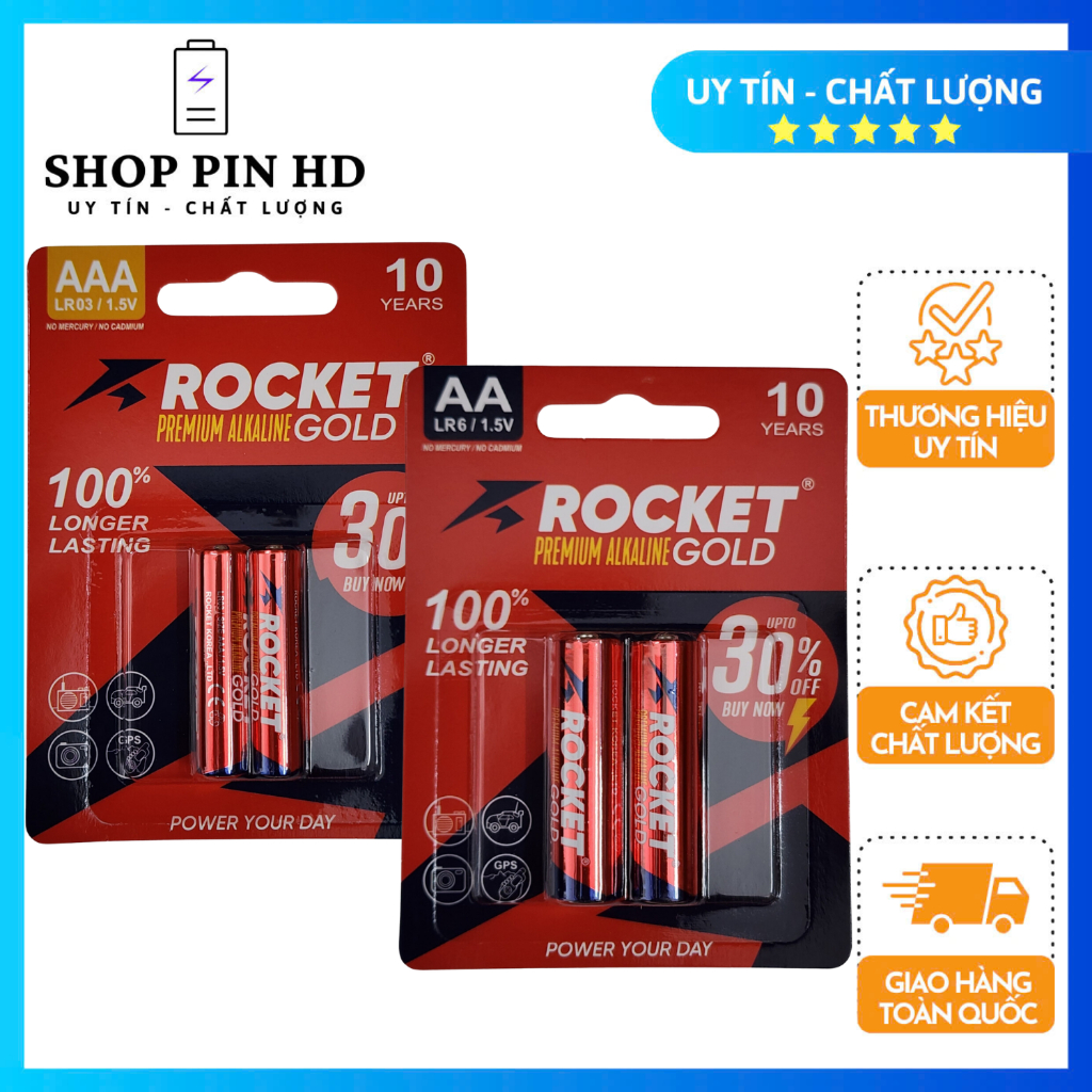 Vỉ 2 Viên Pin AA / AAA Rocket Alkaline Premium Gold 1.5V Chính Hãng ...