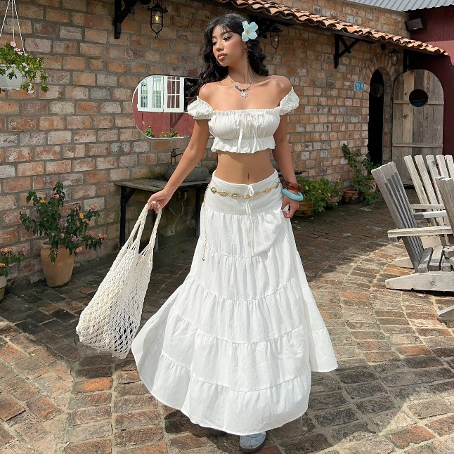 [HÌNH CHÍNH CHỦ] Chân Váy Maxi Dáng Dài Pepper Clothing Chân Váy Trắng Xoè Nhiều Tầng Dây Rút May Hai Lớp - Fiona Skirt | BigBuy360 - bigbuy360.vn