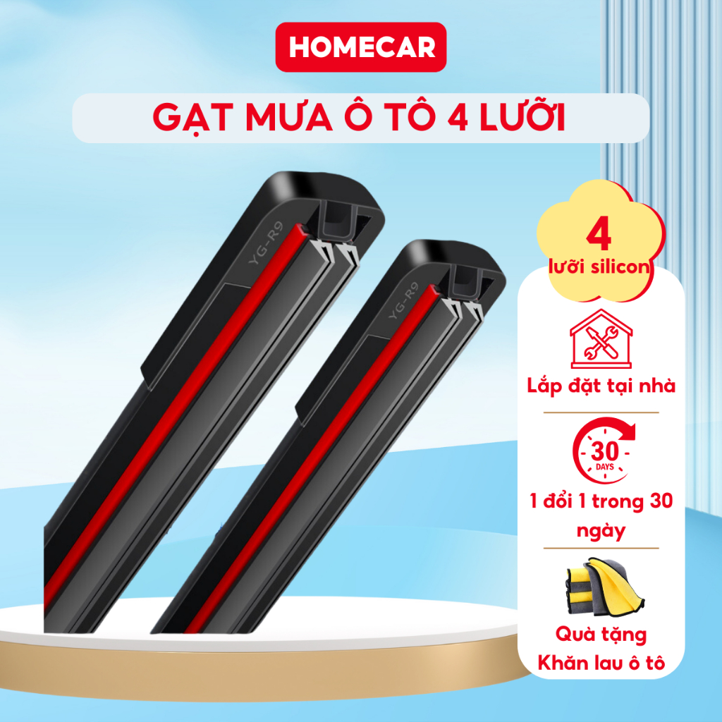 Product image Gạt Mưa Ô Tô Thân Xương Mềm WIPER BLADE 4 Lưỡi Silicon Cao Cấp Cần Gạt Nước Mưa Xe Ô Tô Siêu Sạch Êm 1