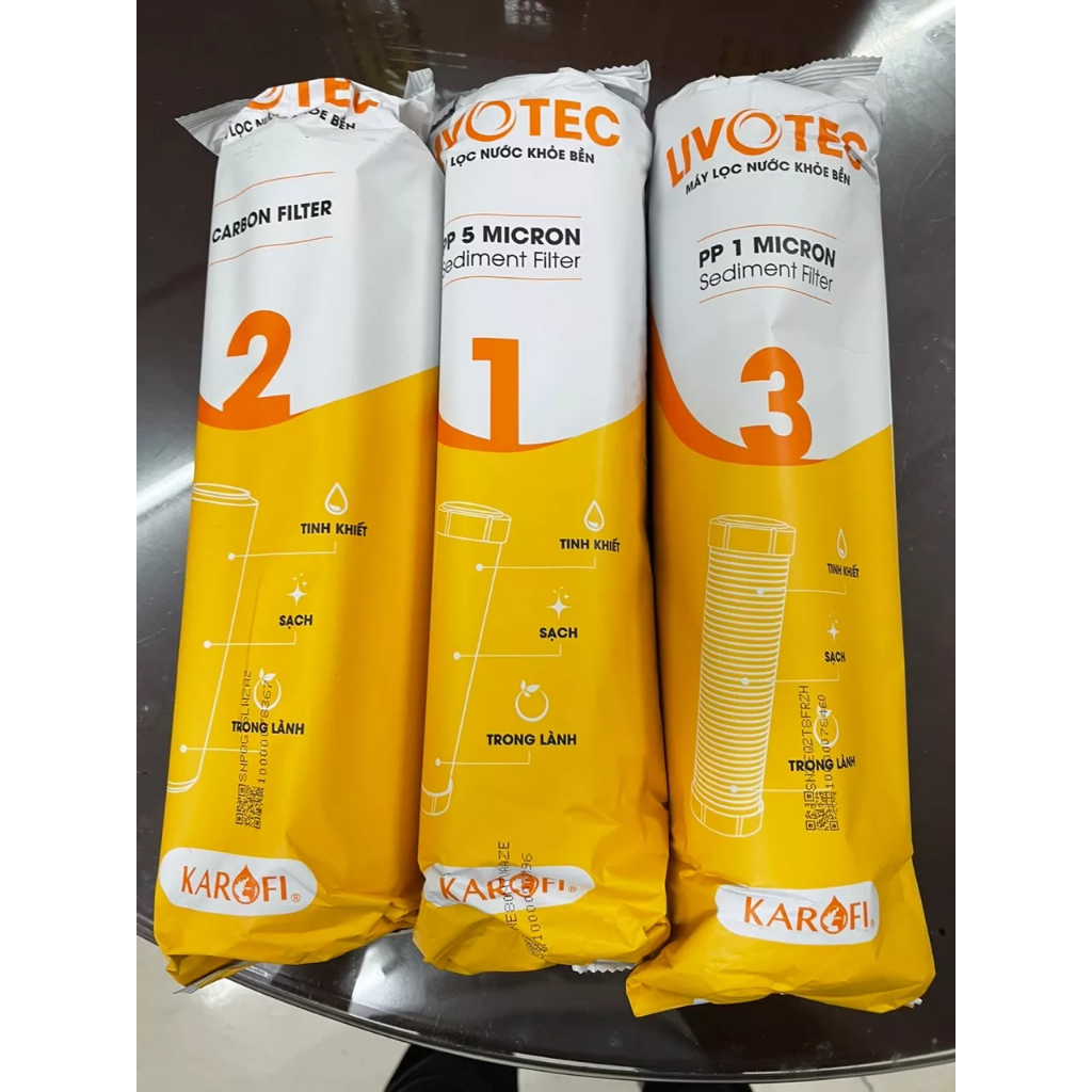Ảnh Bộ 3 lõi lọc thô Karofi Livotec dùng cho máy lọc nước RO có 3 cốc lọc 10inch- CHÍNH HÃNG 3