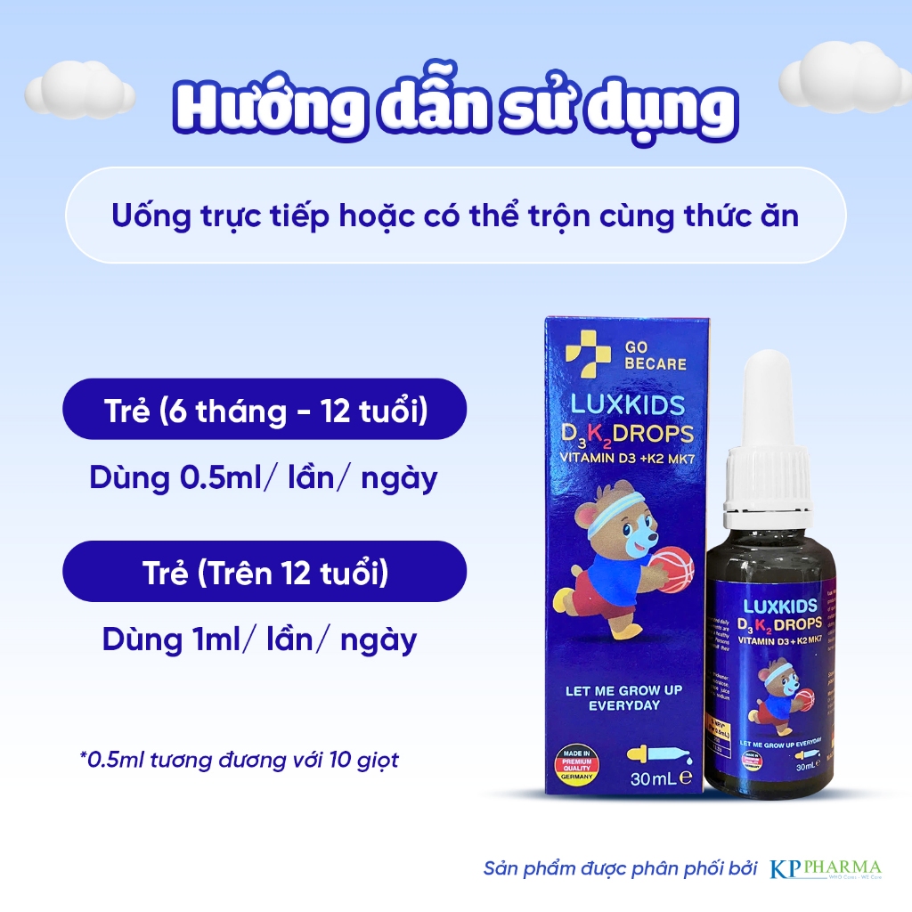 Siro LuxKids D3K2 Drops – Bổ sung Vitamin D3 K2 cho bé từ 6 tháng – Dạng nhỏ giọt dễ uống