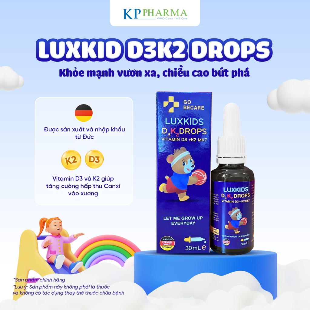 Siro LuxKids D3K2 Drops – Bổ sung Vitamin D3 K2 cho bé từ 6 tháng – Dạng nhỏ giọt dễ uống
