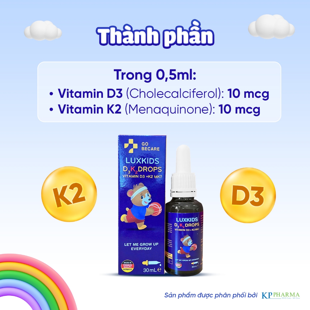 Siro LuxKids D3K2 Drops – Bổ sung Vitamin D3 K2 cho bé từ 6 tháng – Dạng nhỏ giọt dễ uống
