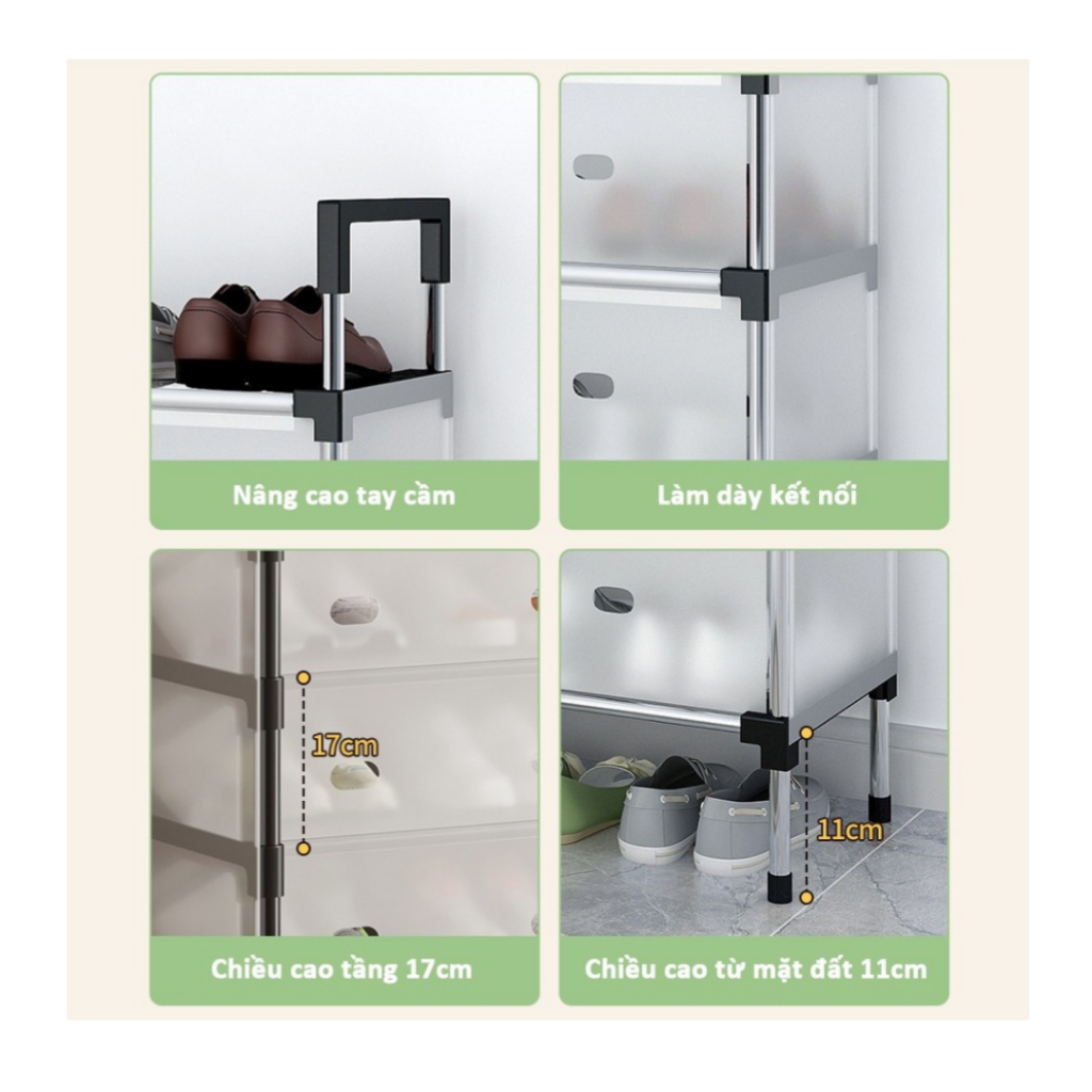Hỏa Tốc Kệ để giày dép đa năng KHUNG INOX có nắp đậy 7 tầng giá để giày dép có thể xếp chồng