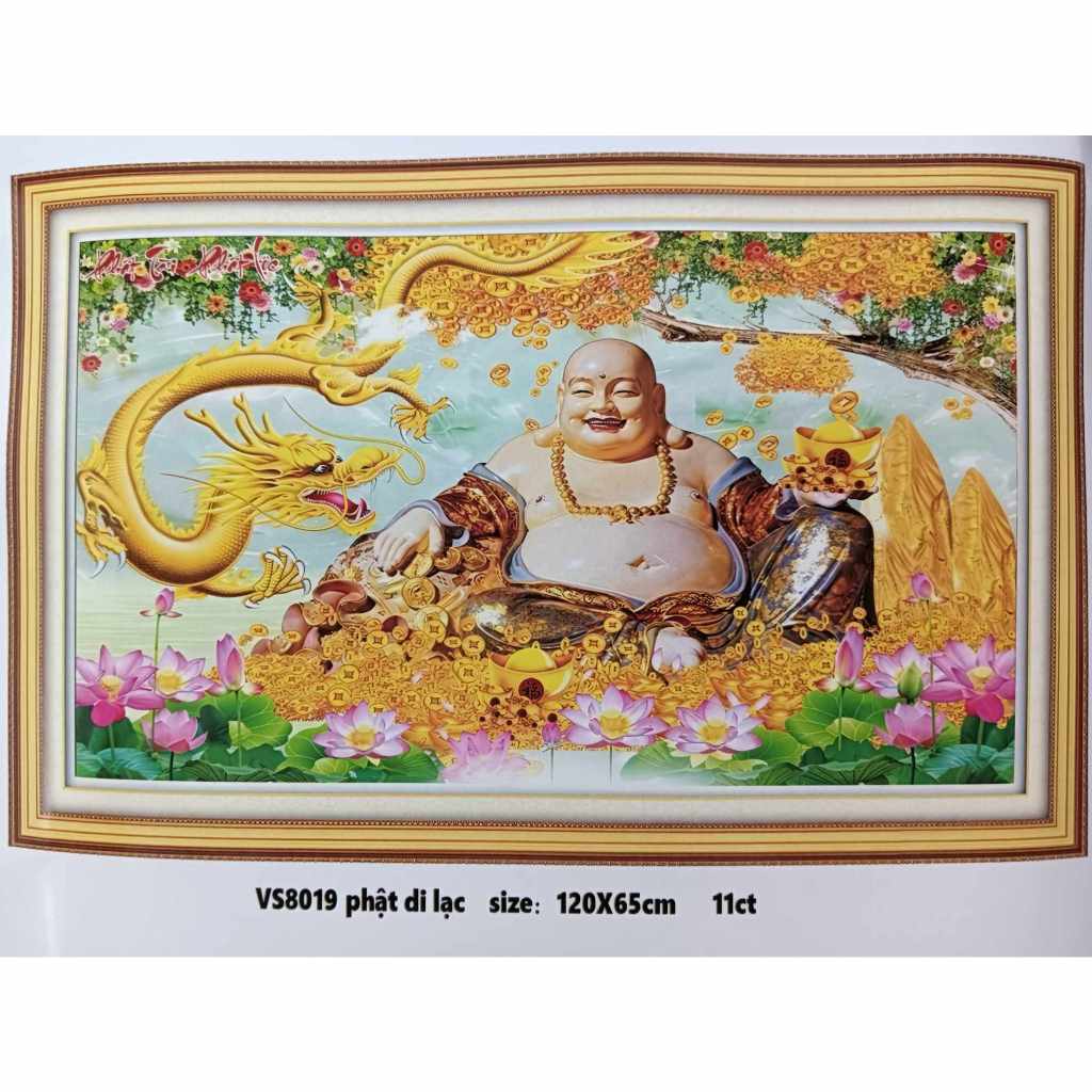 Tranh thêu chữ thập Phật Di Lặc và rồng vàng thêu kín (về tự thêu ...