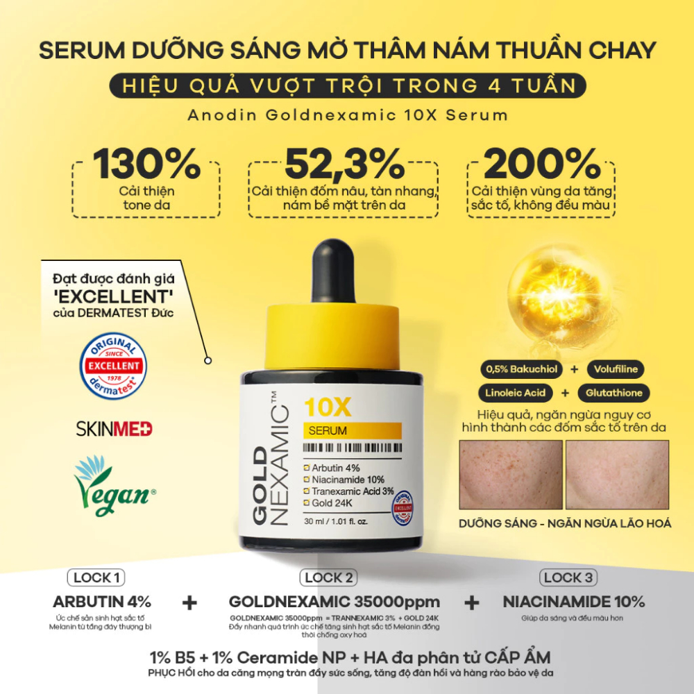 Serum dưỡng sáng, mờ thâm nám đa tầng Goldnexamic 10X Anodin 30ml - Skin Studio