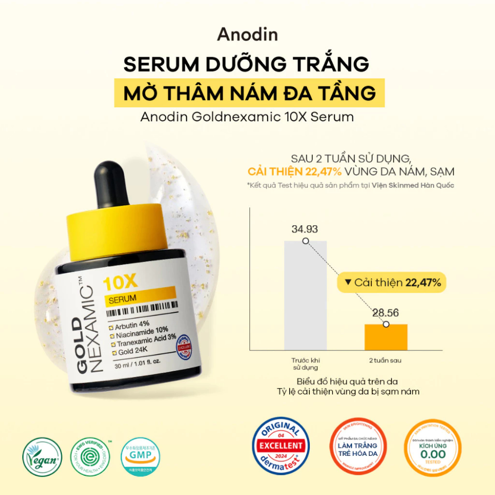 Serum dưỡng sáng, mờ thâm nám đa tầng Goldnexamic 10X Anodin 30ml - Skin Studio