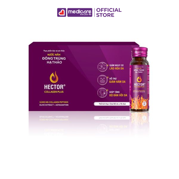 Nước uống HECTOR Collagen Plus nước nấm đông trùng hạ thảo hộp 10 chai