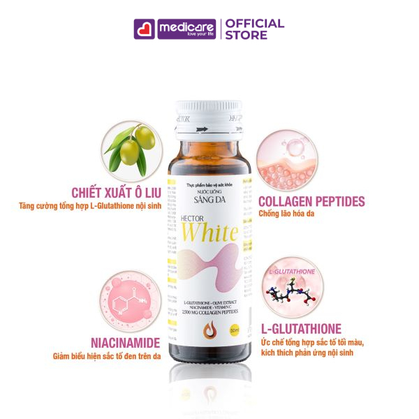 Nước Uống HECTOR White Hỗ Trợ Làm Sáng Da Hộp 10 chai