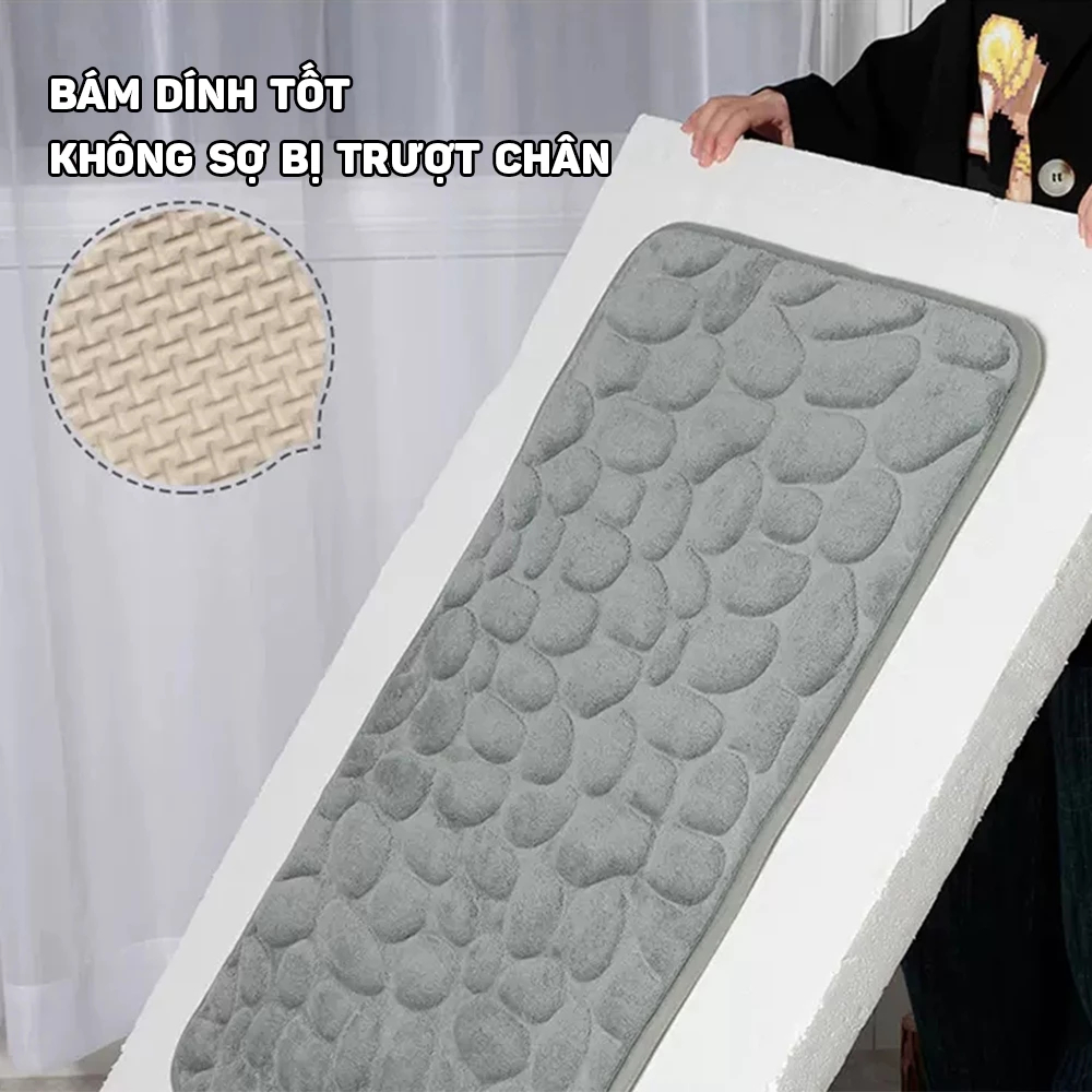[LOẠI DÀY 1,5CM] Thảm Lau Chân Siêu Thấm Hút, Thảm Chống Trơn Trượt Cao Cấp Họa Tiết Đá Nổi