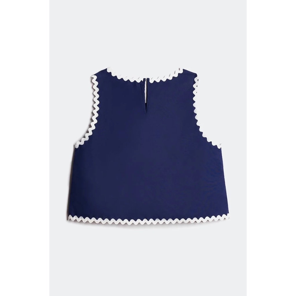 TheBlueTshirt - Áo Croptop sát nách cotton cổ tròn viền ren zigzag cho nữ - ZigZag Lace Top - Women