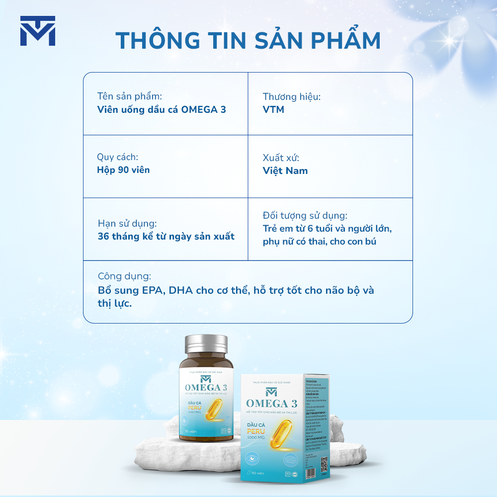 Ảnh Viên uống dầu cá VTM OMEGA 3 tăng cường thị lực, bảo vệ tim mạch - lọ 90 viên 1