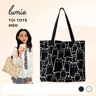 Túi Tote Mèo Katty Dễ Thương Vải Bố Canvas Khóa Kéo Túi Xách Đeo Vai Phù Hợp Du Lịch Đi Học Đi Làm