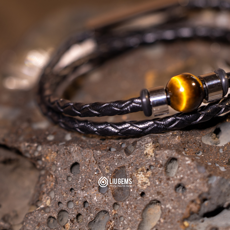 Vòng Tay Nam Đá Tự Nhiên 8 Ly Rex Liugems Dây Da Mix Charm Thép Không Gỉ Đơn Giản Ý Nghĩa VTDD01