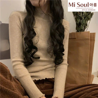 Áo Len Tăm Nữ Cổ 3 Phân Viền Bèo Dài Tay Misoul, Áo Len Tăm Nữ Mềm Mại Hàng Quảng Châu 346