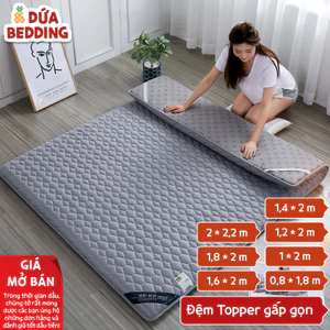 Đệm Topper Gấp Gọn - Chất Liệu Xơ Đậu Nành, Bông Nệm Kháng Khuẩn, Độ Dày 3.5-4cm, Thoáng Mát Bền Đẹp