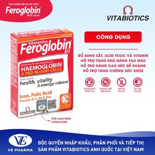 [🔥MUA LÀ CÓ QUÀ] Thực Phẩm Bảo Vệ Sức Khoẻ FEROGLOBIN B12 Capsules Hỗ Trợ Tăng Khả Năng Tạo Máu- Hộp 30 Viên Vitabiotics
