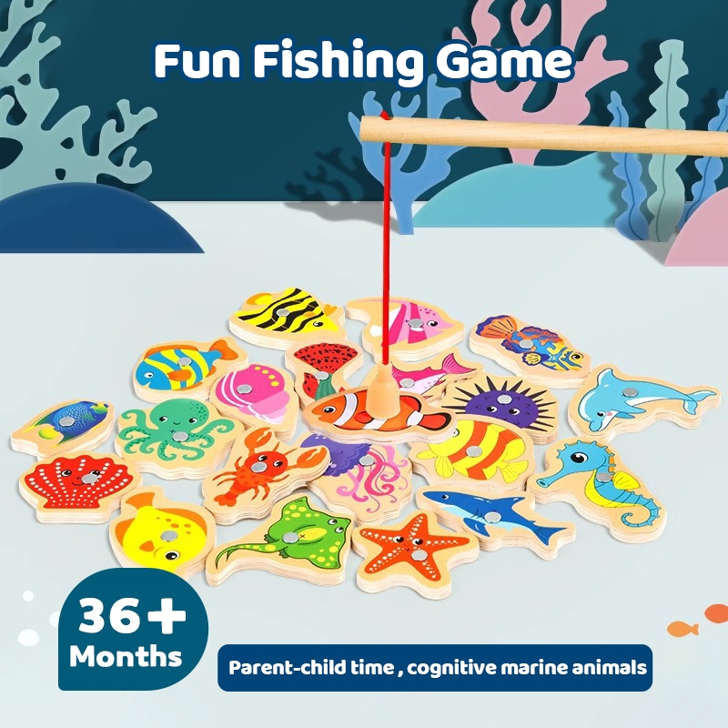 Set 15 / 30 Đồ Chơi Câu Cá Bằng Gỗ Hoạt Hình Cho Trẻ Em