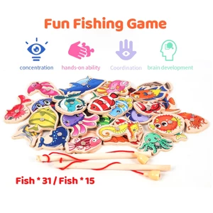 Set 15 / 30 Đồ Chơi Câu Cá Bằng Gỗ Hoạt Hình Cho Trẻ Em