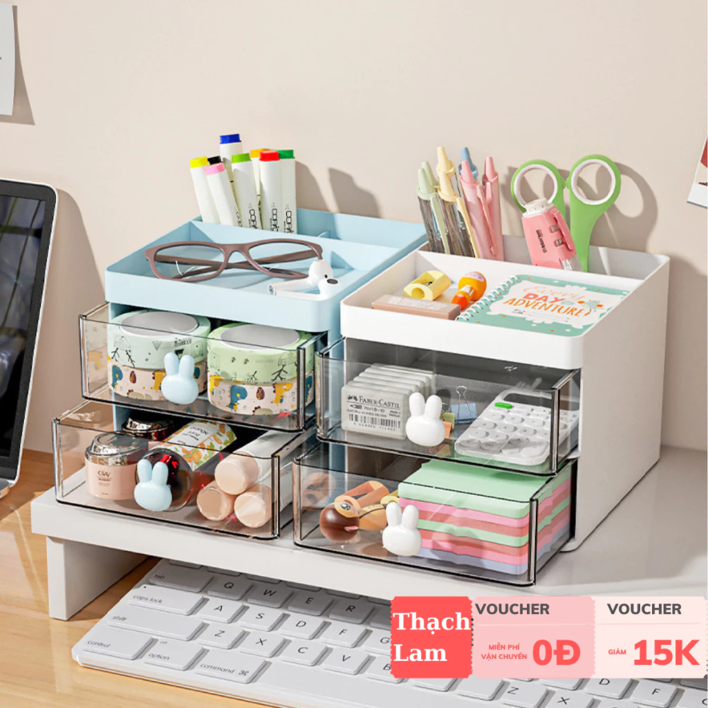 Hỏa tốc Kệ 2 Tầng Có Ngăn Kéo Hình Thỏ Đựng Dụng Cụ Học Tập / Mỹ Phẩm derco văn phòng dễ dàng di chu