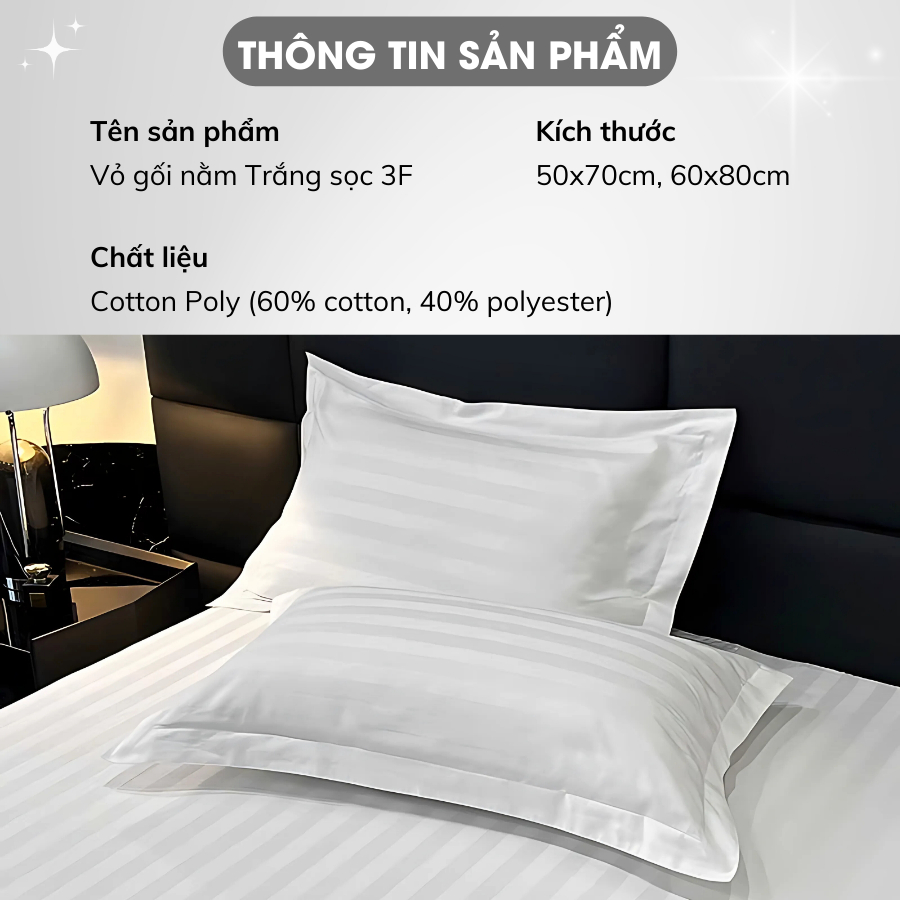 Ảnh Vỏ Áo Gối Nằm Sọc 3F A Concept Decor Áo Gối Nằm Trắng sọc Chuẩn Khách Sạn Cao Cấp Vỏ Áo Gối Mềm Mịn 50x70cm 60x80cm 1