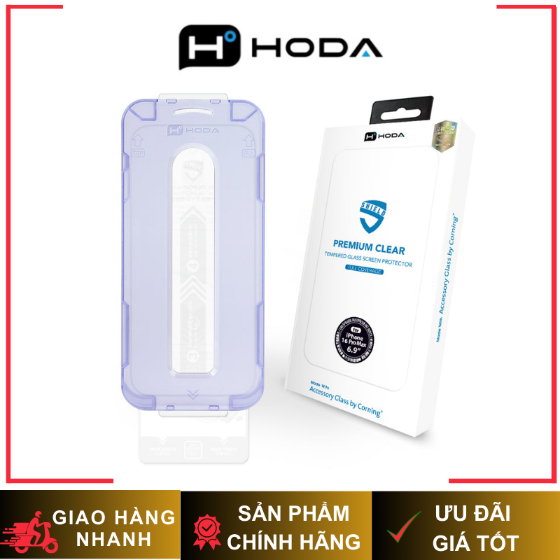 Cường Lực 2.5D Hoda AGbC by Corning Chống Trầy Xước Có Khung Trợ Dán Tiện Lợi cho iP 17/16/15/14 Series