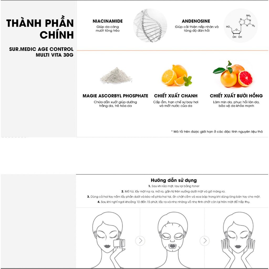Ảnh Mặt Nạ Hỗ Trợ Cung Cấp Multi Vitamin SUR.MEDIC Age Control Multi Vita Mask 30g/miếng 3