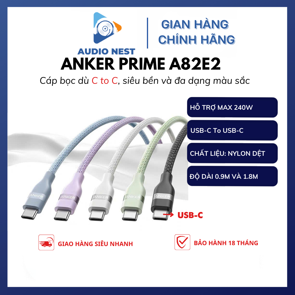 Cáp Sạc Anker Nano Bọc Dù USB-C To USB-C 240w A82E2 - Bảo Hành 18 Tháng | BigBuy360 - bigbuy360.vn