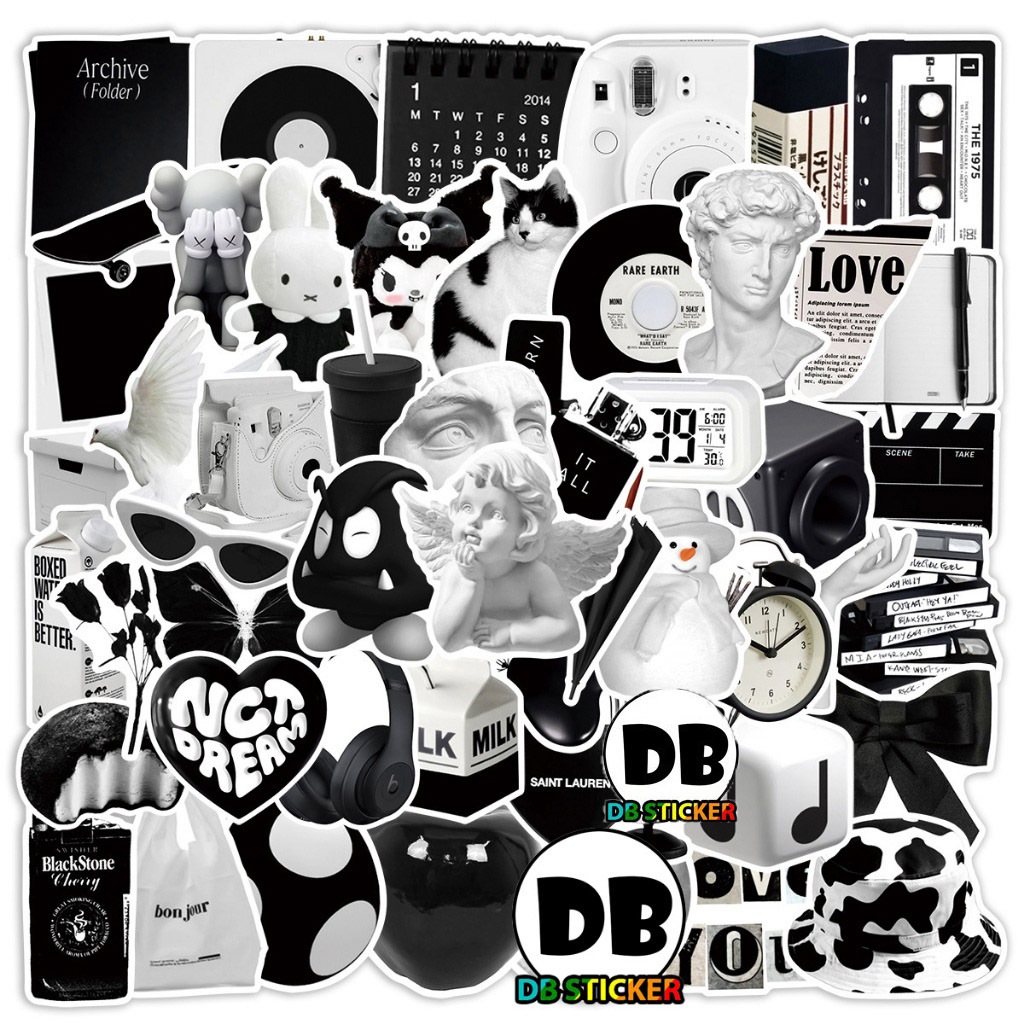 50 Hình dán sticker phong cách đen trắng đơn giản - DB.170 | Shopee ...