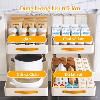 Gslife Giỏ Đựng Đồ Đa Năng Có Tay Cầm Bằng Da-Kệ Để Đồ Tủ Bếp, Kệ Đựng Gia Vị, Có Ray Trượt