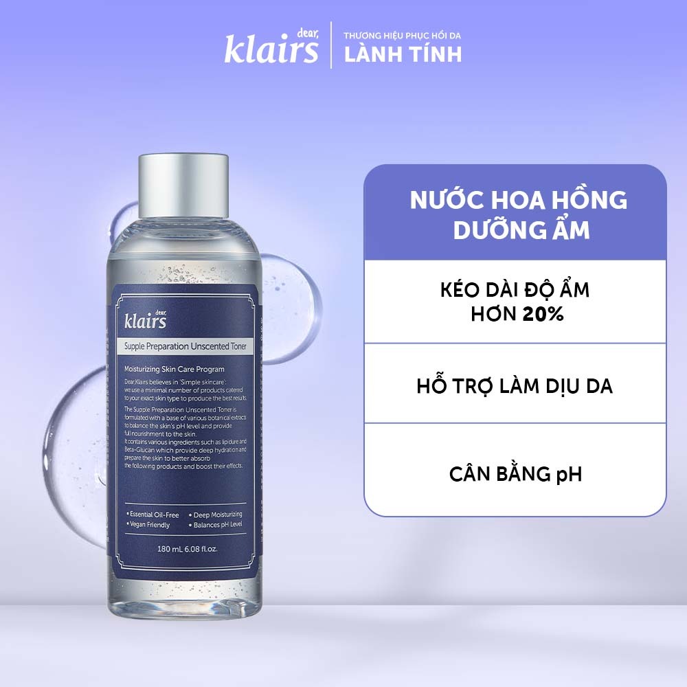 Ảnh Nước hoa hồng Dear, Klairs Supple Preparation Unscented Toner 180ml-Qùa tặng trong Livestream 1