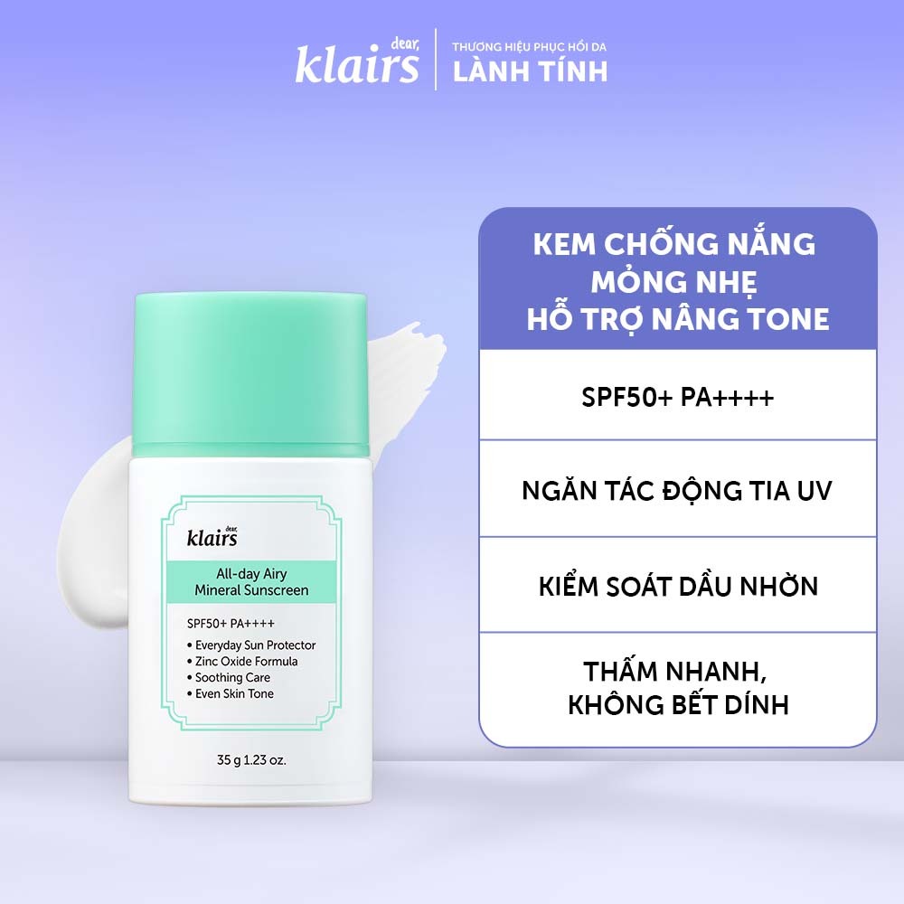 Ảnh Kem chống nắng Dear, Klairs All-day Airy Mineral Sunscreen SPF50+ PA++++ 35g 1