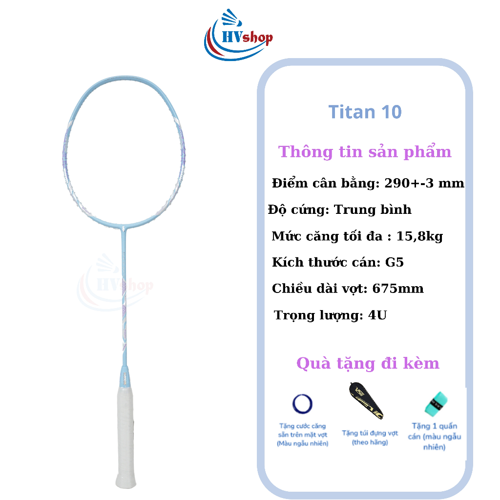 Vợt Cầu Lông - Vợt VS Titan 10 Special chính hãng, tặng cước căng sẵn, quấn cán, bao vợt - HVShop