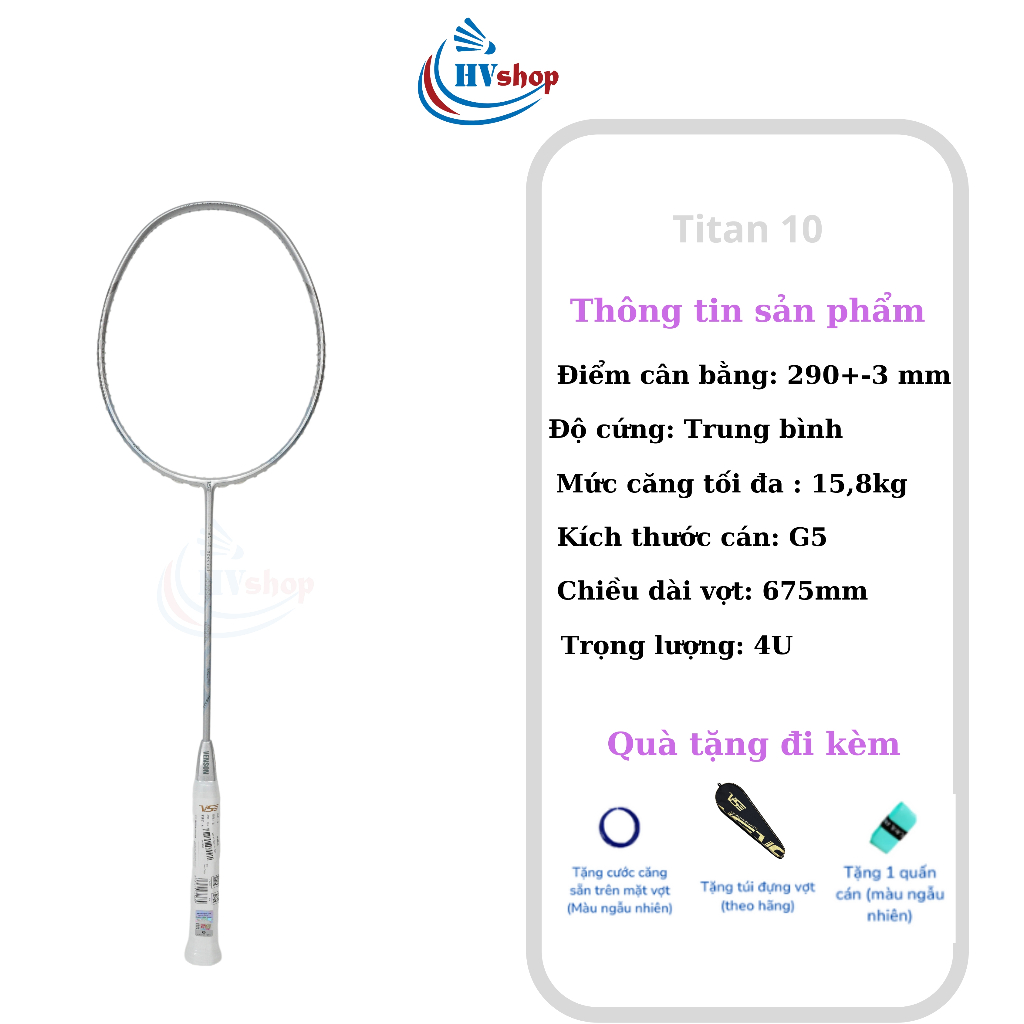 Vợt Cầu Lông - Vợt VS Titan 10 Special chính hãng, tặng cước căng sẵn, quấn cán, bao vợt - HVShop